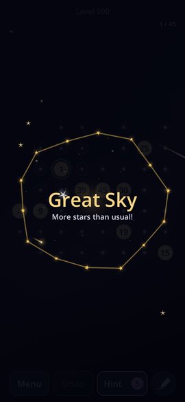 The start of a Great Sky: a ring of gold stars and the message More stars than usual!